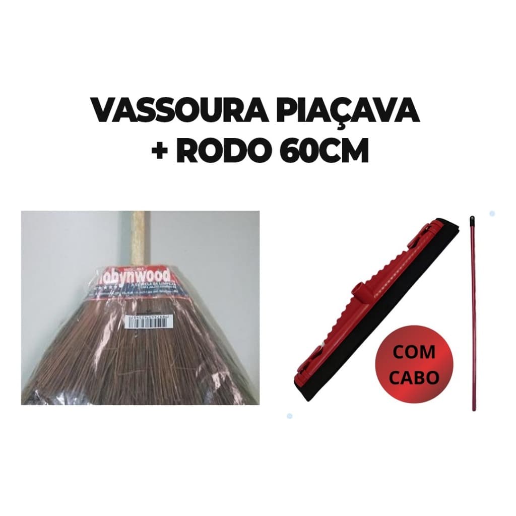 Kit Vassoura Piaçava + Rodo 60cm com cabos