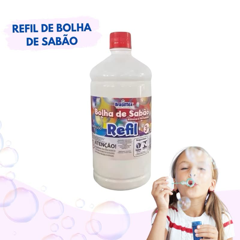 Refil Para Bolha de Sabão, Brasilflex, Bubble, 1 Litro, Incolor Envio Imediato