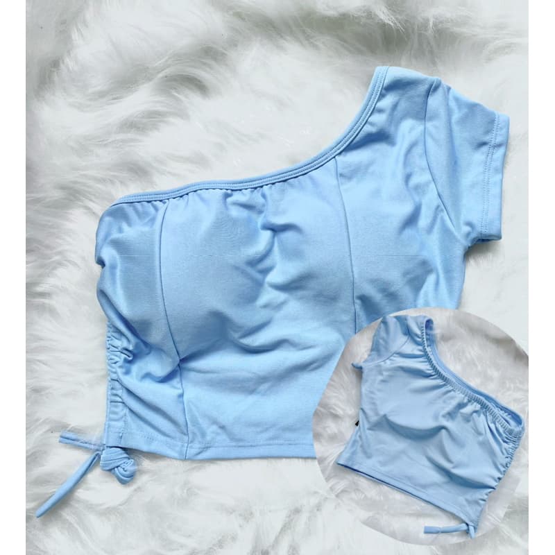 Cropped  Feminino Bojo Suplex Mula Manca Um Ombro Só Cordinha Lateral Manga Curta Moda