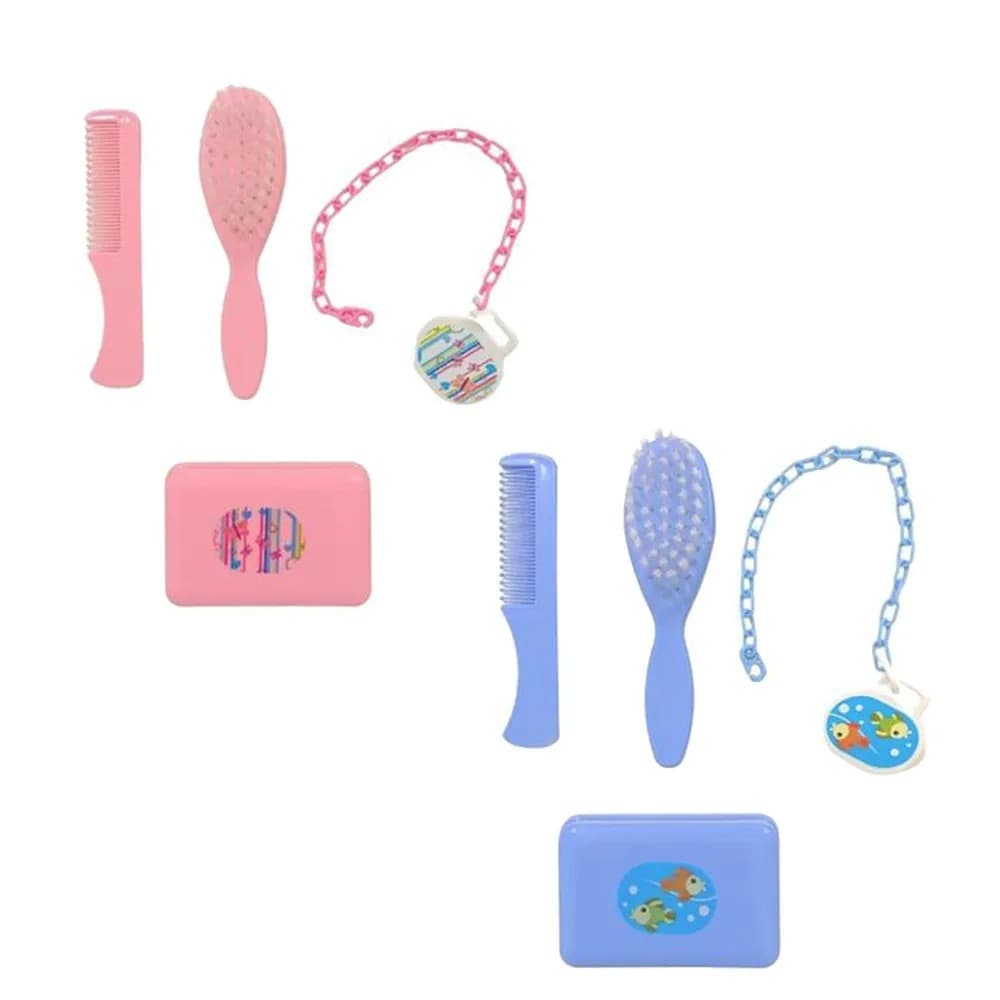 Promoção Kit Banho Murano Vai Com Pente Escova Saboneteira & Prendedor Menino Menina