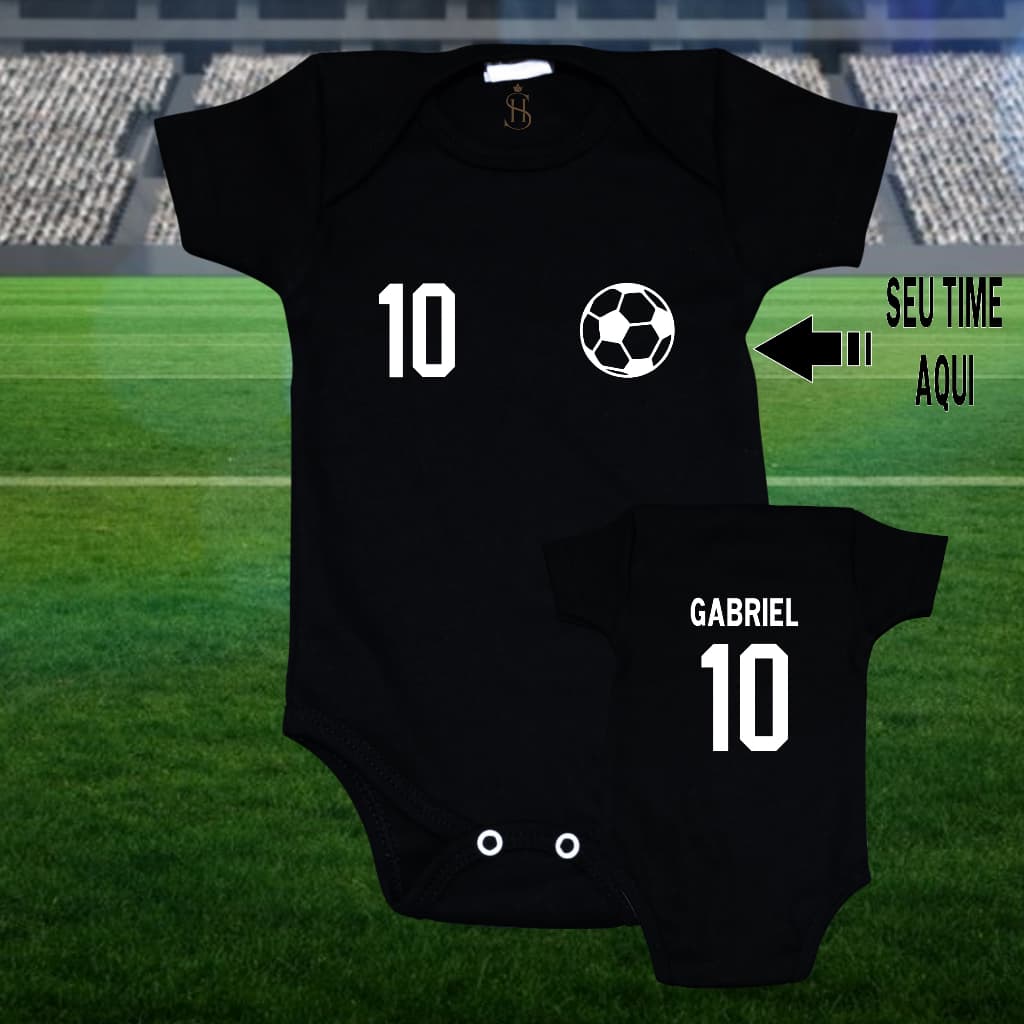 Body Infantil Bebê Time de Futebol Personalizado com Nome e Número