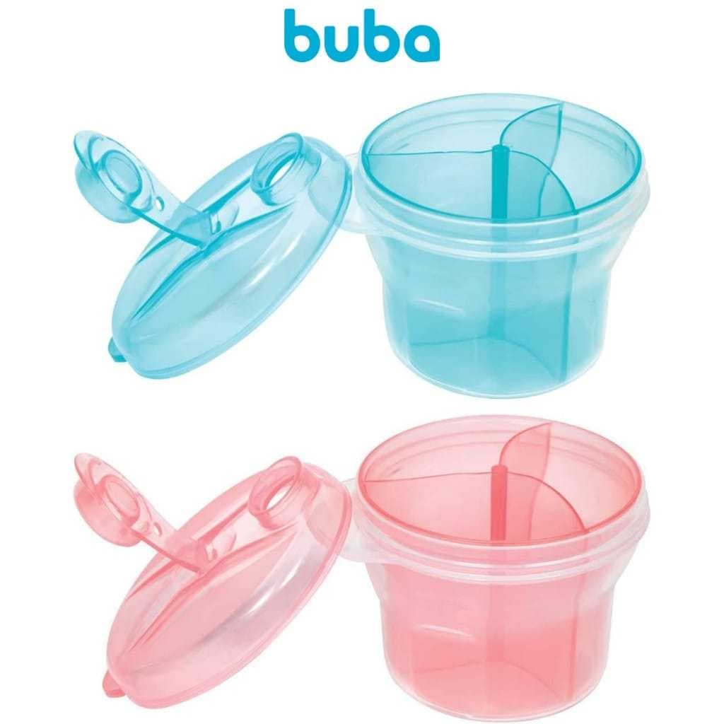 Pote Dosador Para Leite Em Pó Fórmula Com 3 Compartimento Divisória Rosa Azul 300 ml Buba