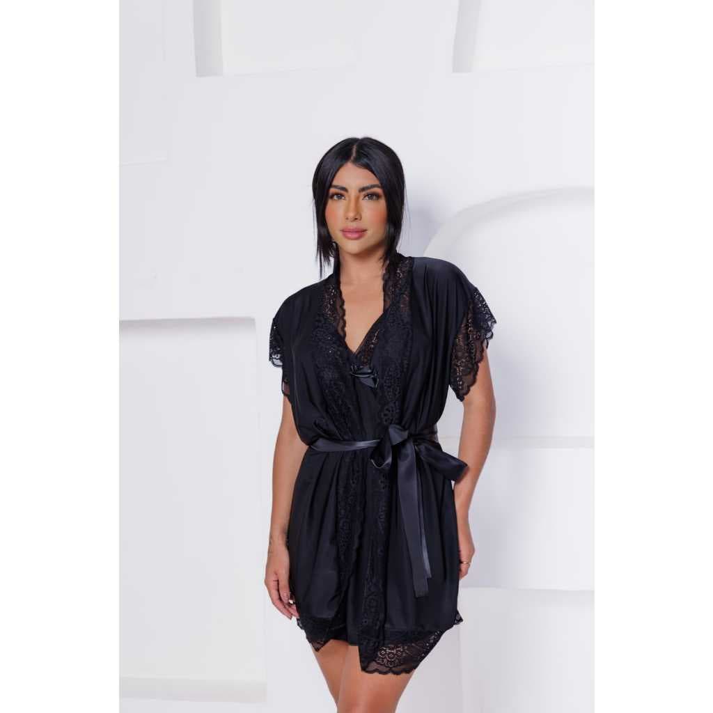 Kit Baby Dool Feminino Com Robe Roupa de Dormir Sensual
