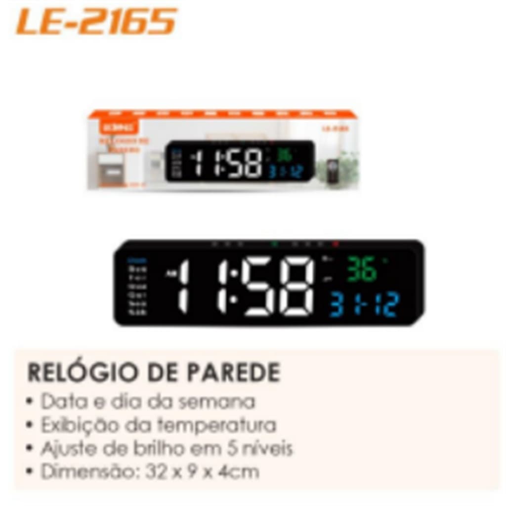 Relógio Parede Led Digital Grande  Termômetro  Data LE-2165
