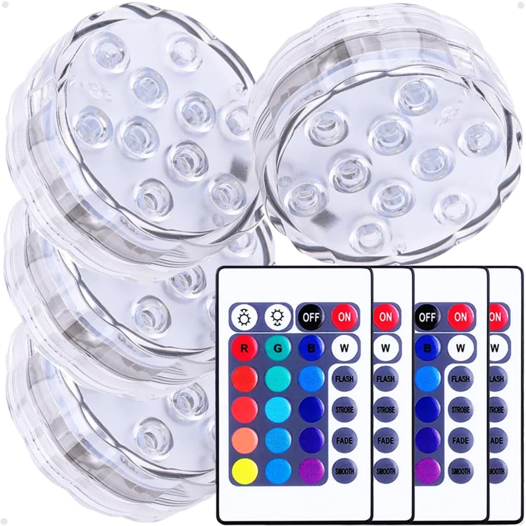 Kit 4 Luminária Led Piscina Aquário Viveiro Controle Remoto Rgb Pilha