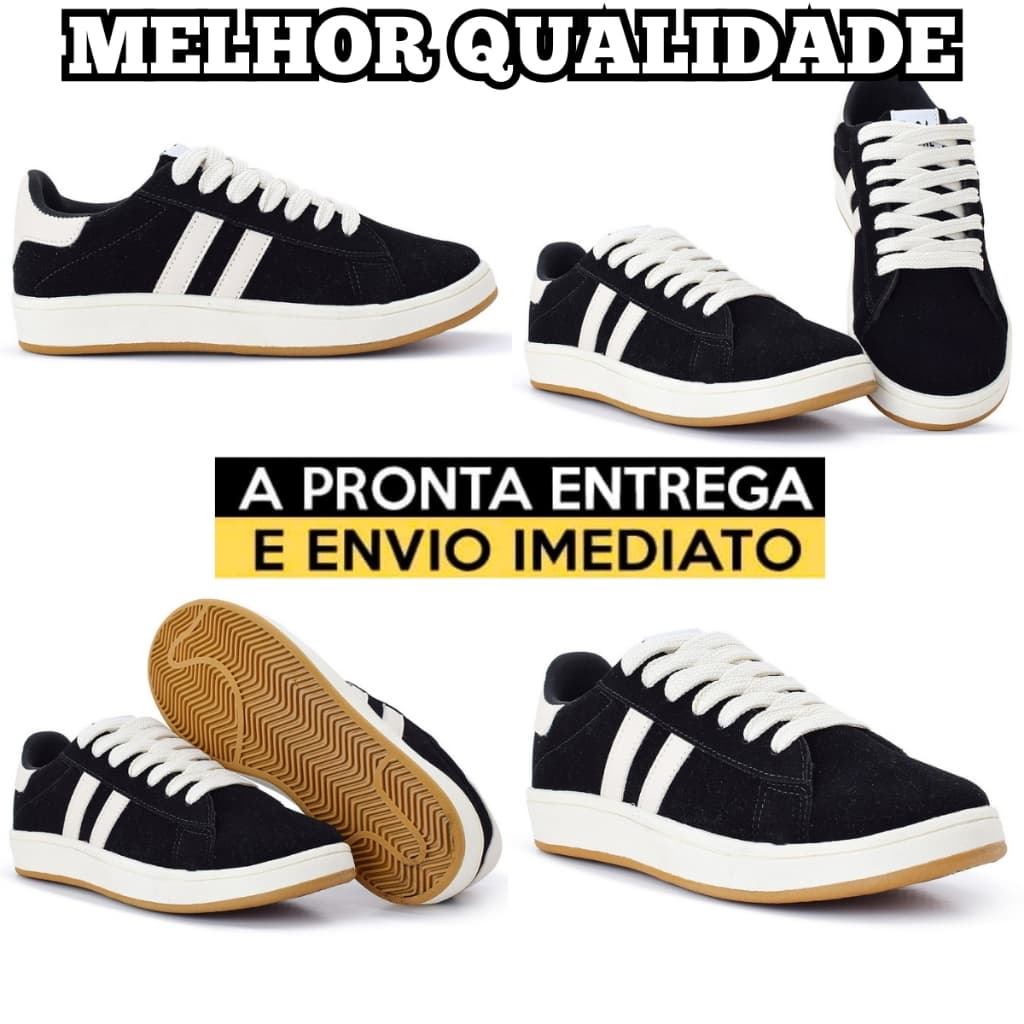 Tênis Preto Masculino Sola De Borracha Feito em Camurça Modelo Old School Skatista Macio Confortável