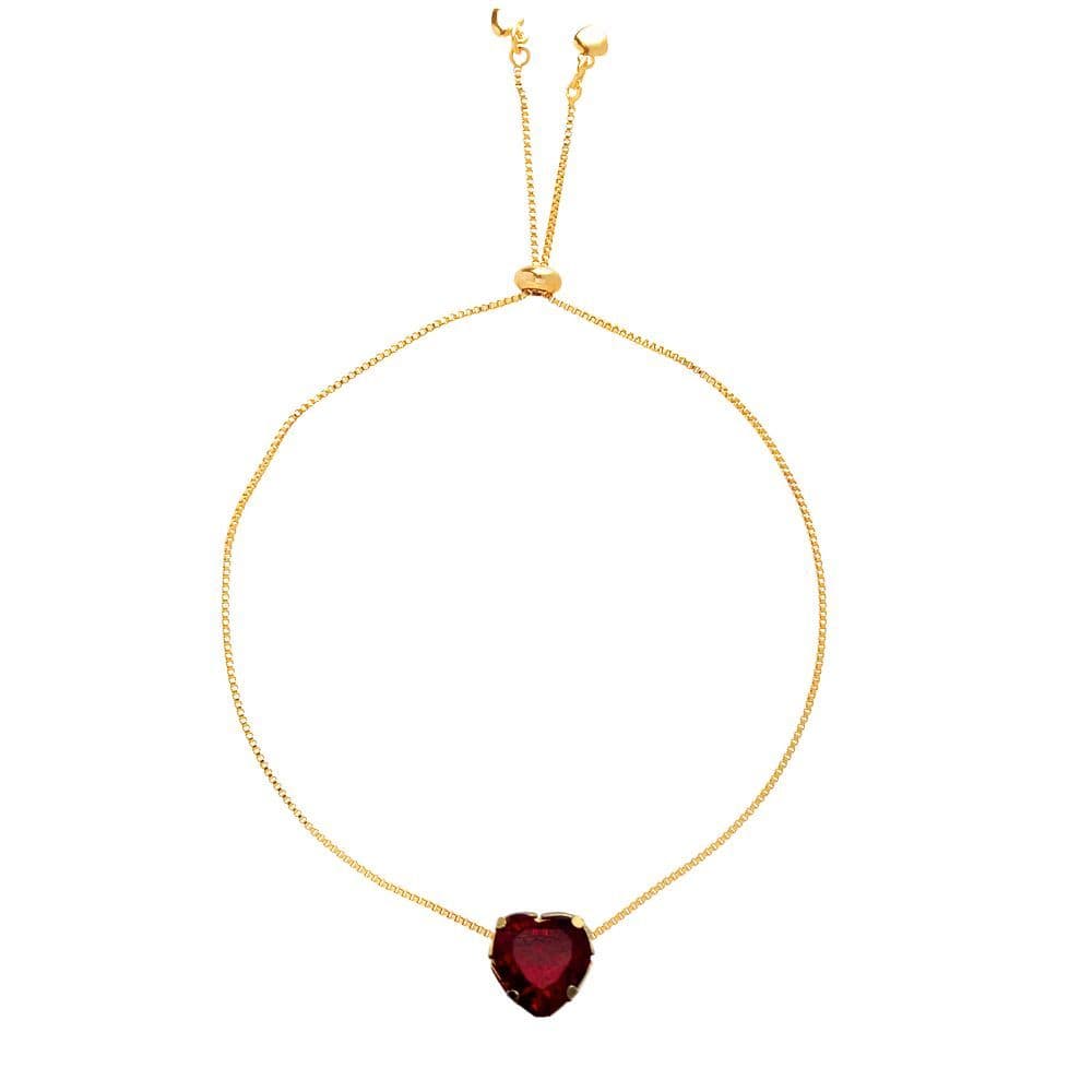 Pulseira Gravatinha Pedra Vermelha Folheado A Ouro 18k