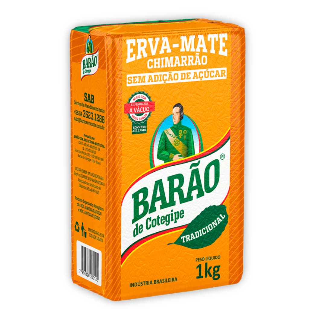 Erva Mate Tradicional Barão de Cotegipe 1kg Pacote A Vácuo Chimarrão Mate Chima
