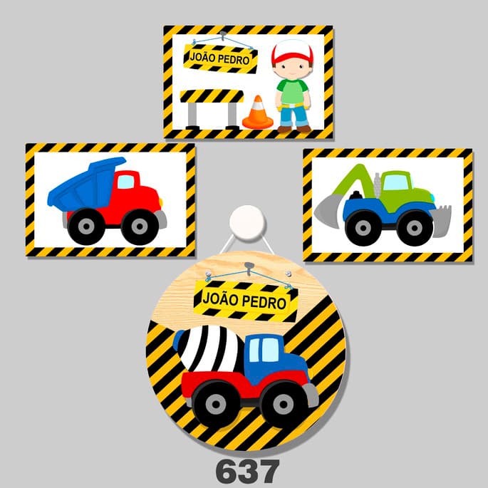 Kit Bebê Quadros Decorativos 4 Peças Criança Berçário Porta de Maternidade Carro Filho Brinquedo
