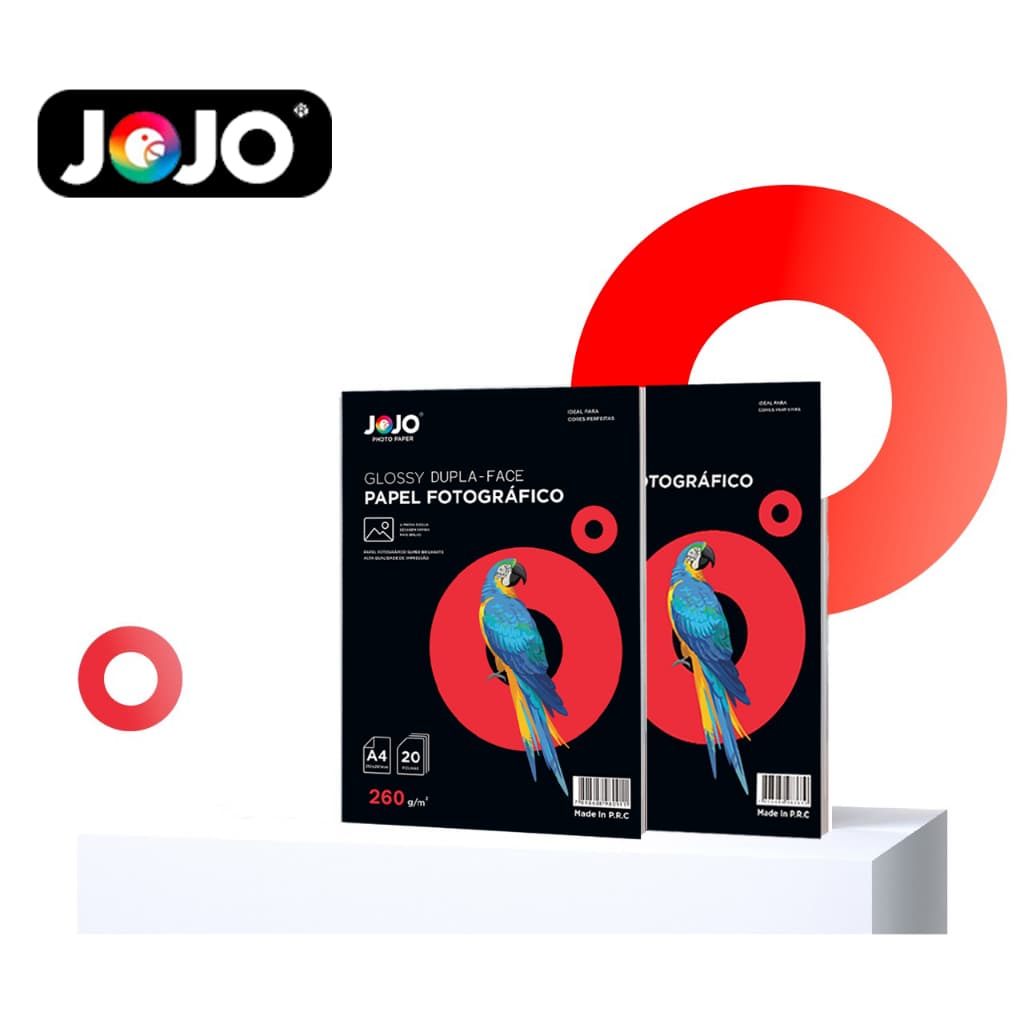 Papel fotográfico GLOSSY DUPLA-FACE (Brilho) 180g/m² A4 FOLHAS  p/ impressoras à jato JOJO PHOTO PAPER