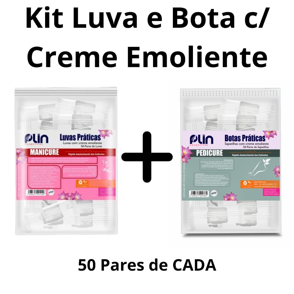 Kit Luva E Bota Com Creme Emoliente Amolecedor Cuticula 50 Pares