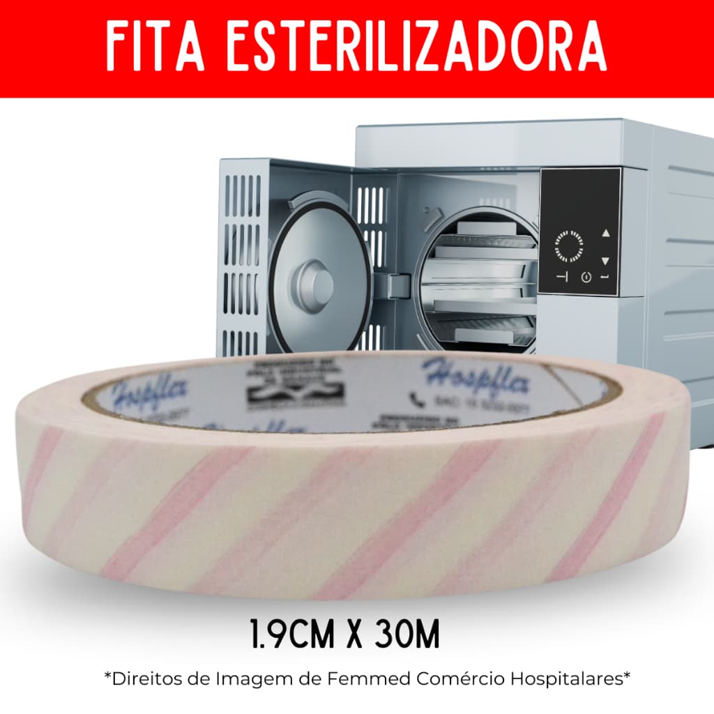 Fita Adesiva Zebrada 19x30 para Autoclave Esterilização à Vácuo Com Indicador Quimico.