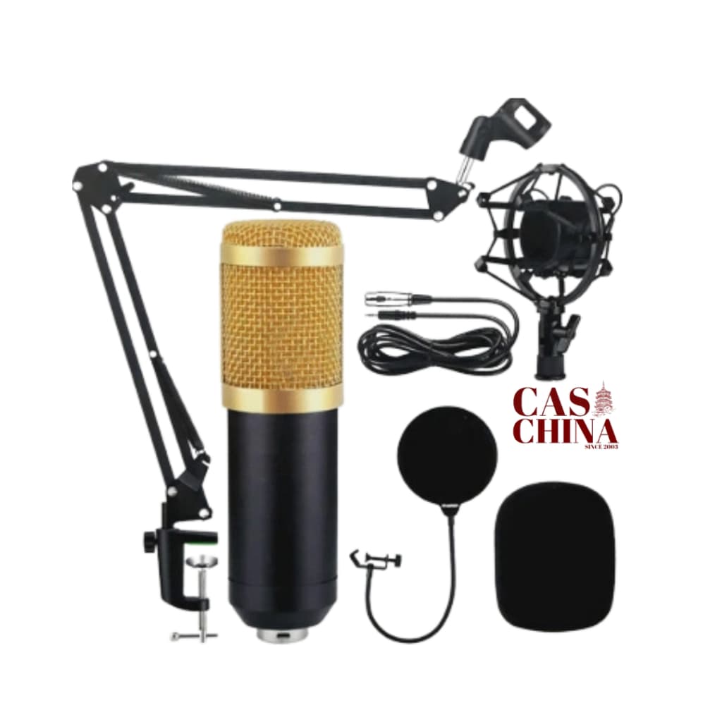 Kit Microfone Profissional Completo Bm800 Dourado com Pop Filter Aranha Braço Articulado