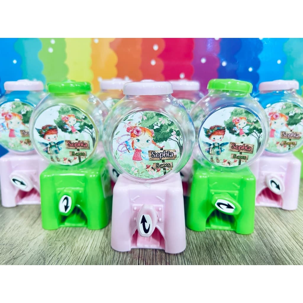Baleiro Candy Machine Jardim das Fadas Personalizado Lembrancinha Festa Infantil