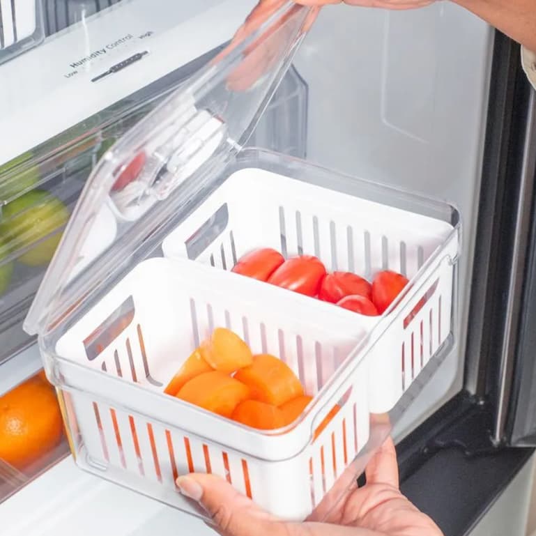 Organizador De Geladeira 2,2L Clear Fresh Natural Com 2 Cestos Frutas Legumes OU