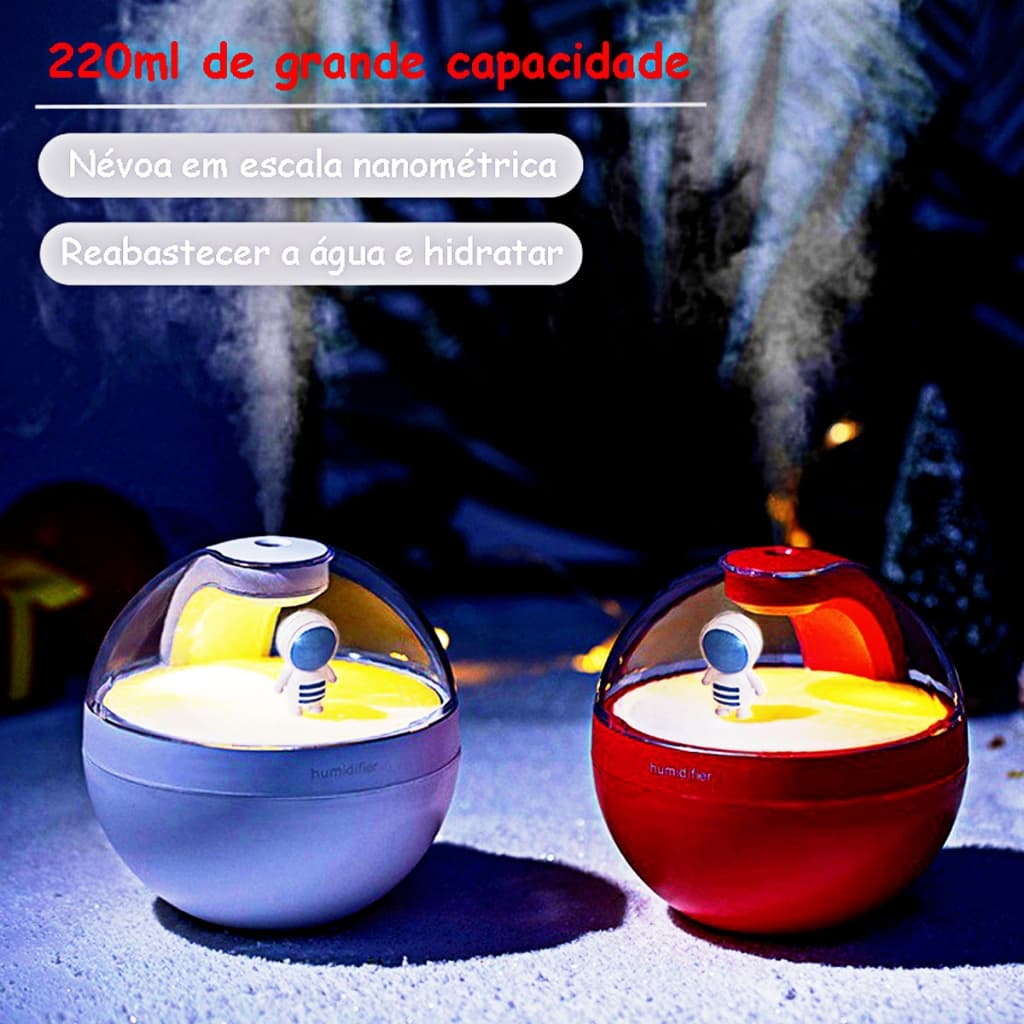 Umidificador De Ar E Aromatizador 220ML Ultrassônico Difusor Astronautas Espaço Led Portátil