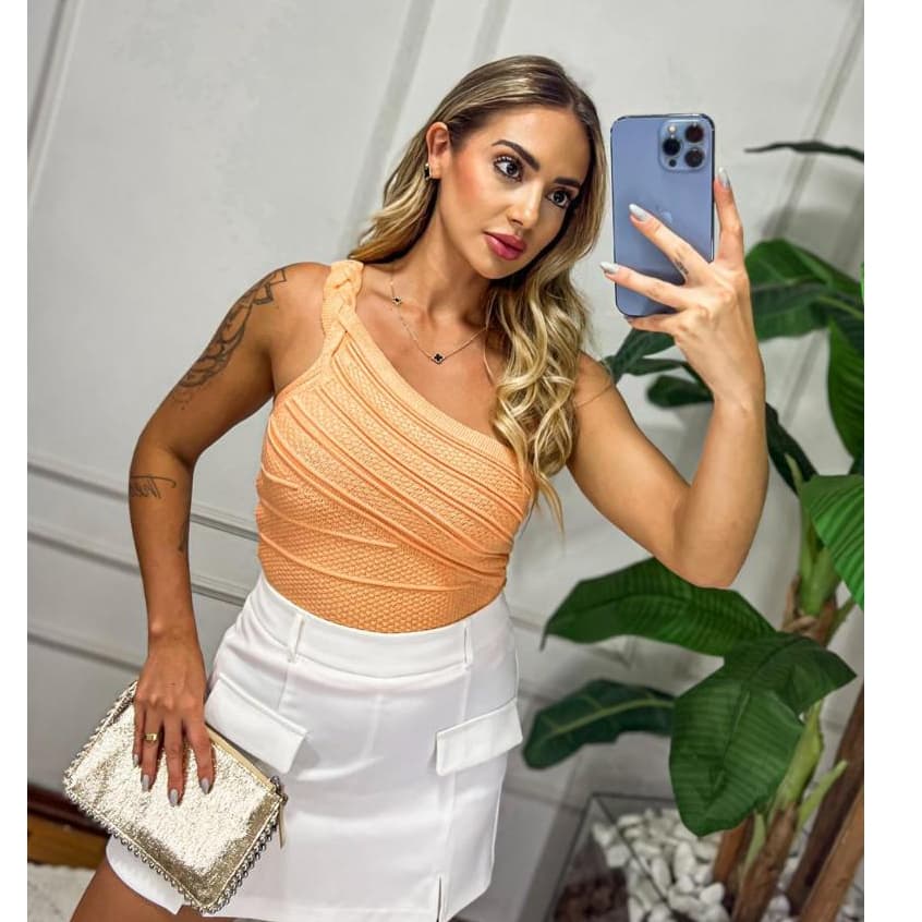 Blusa de Tricô de uma Manga Trançada TAMNHO ÚNICO DO 36 ao 42