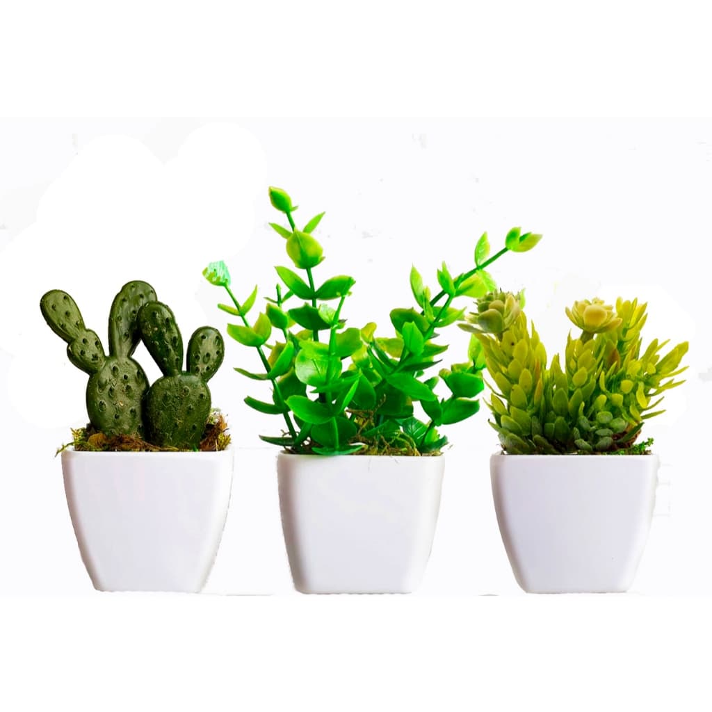 Kit 3 Vasos Vasinhos Para Decoração Com Planta Artificial Decorativo Nichos Banheiro, Quarto