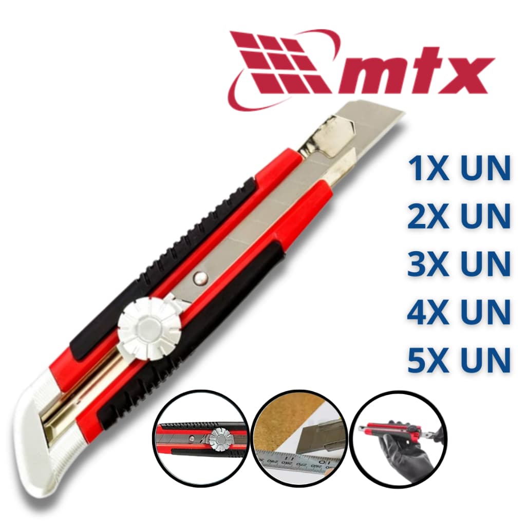 Kit Estilete Profissional 18mm MTX C/Trava Giratória Estilete Reforçado Emborrachado Estilete Grande