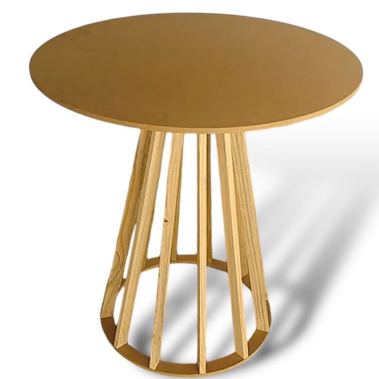 Mesa Ripada Em Pinus E Mdf Tampo 70cm De Diâmetro