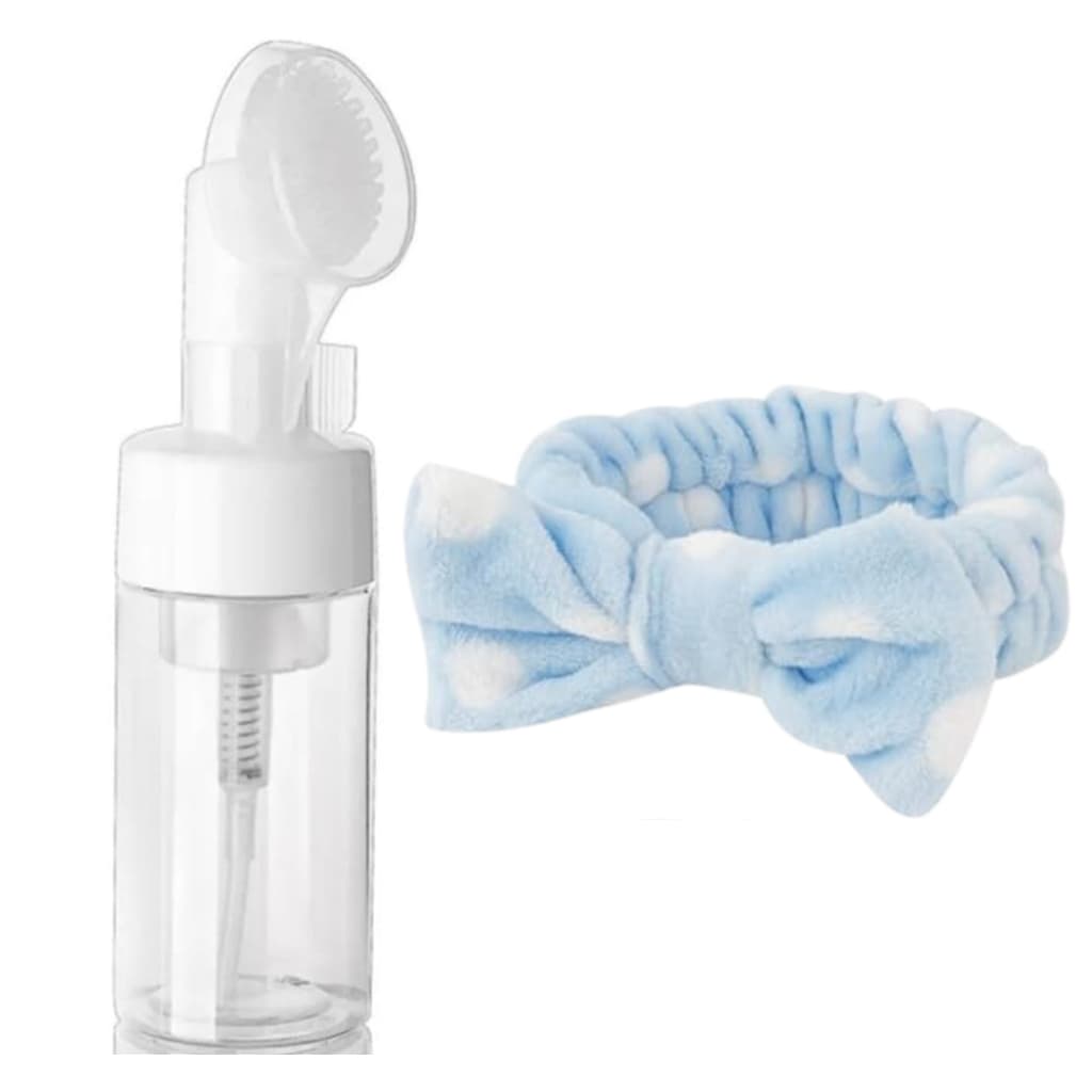 Frasco Pump Espuma de Limpeza Facial + Faixa para cabelo Skin care e maquiagem