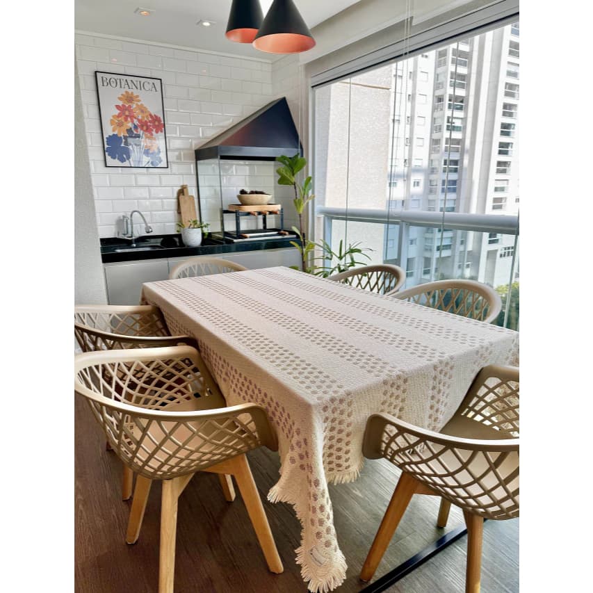 Toalha De Mesa Listrada Com Bolinhas 1,4m X 2,3m Moderna