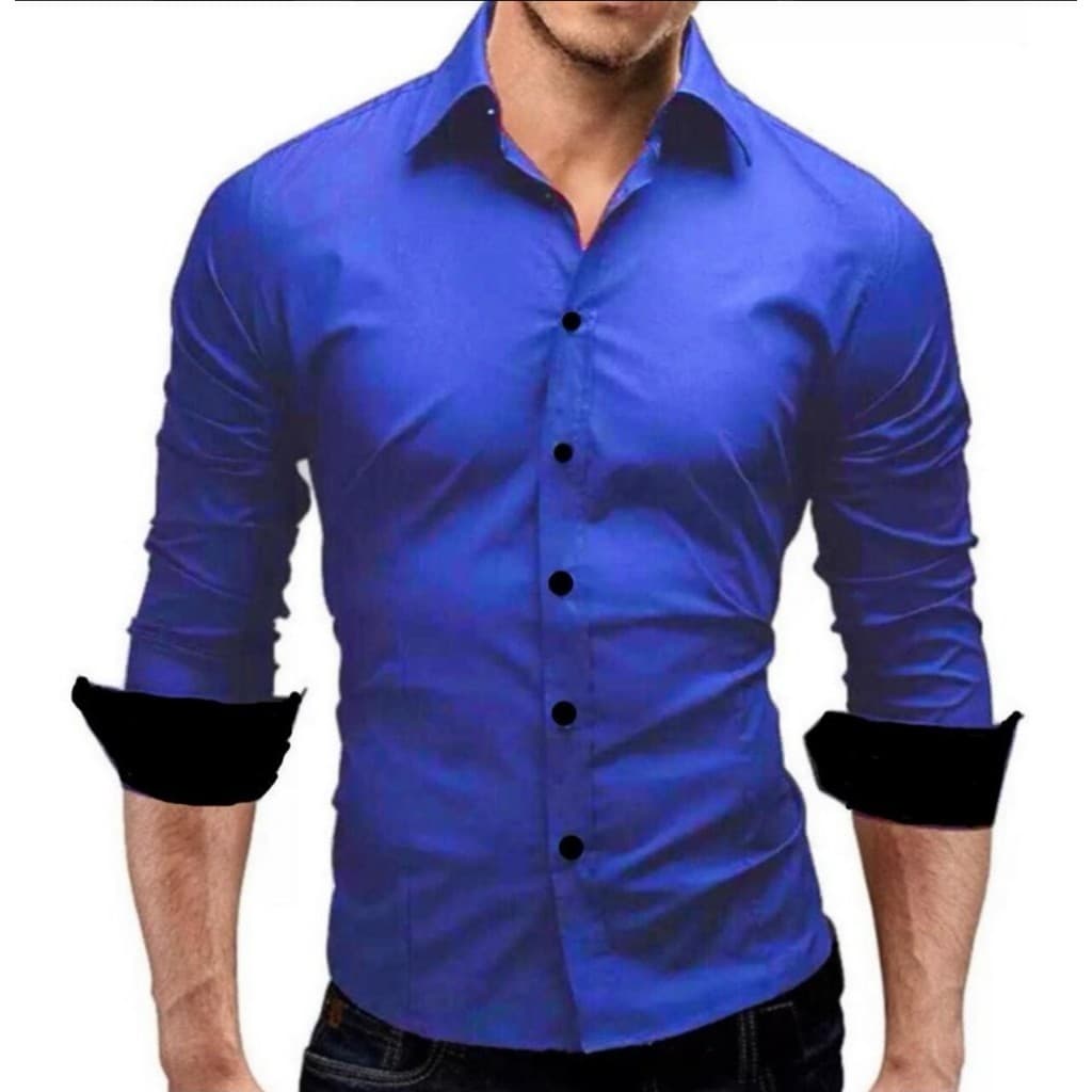 Camisa Social Slim Fit Azul Royal com detalhes luxo