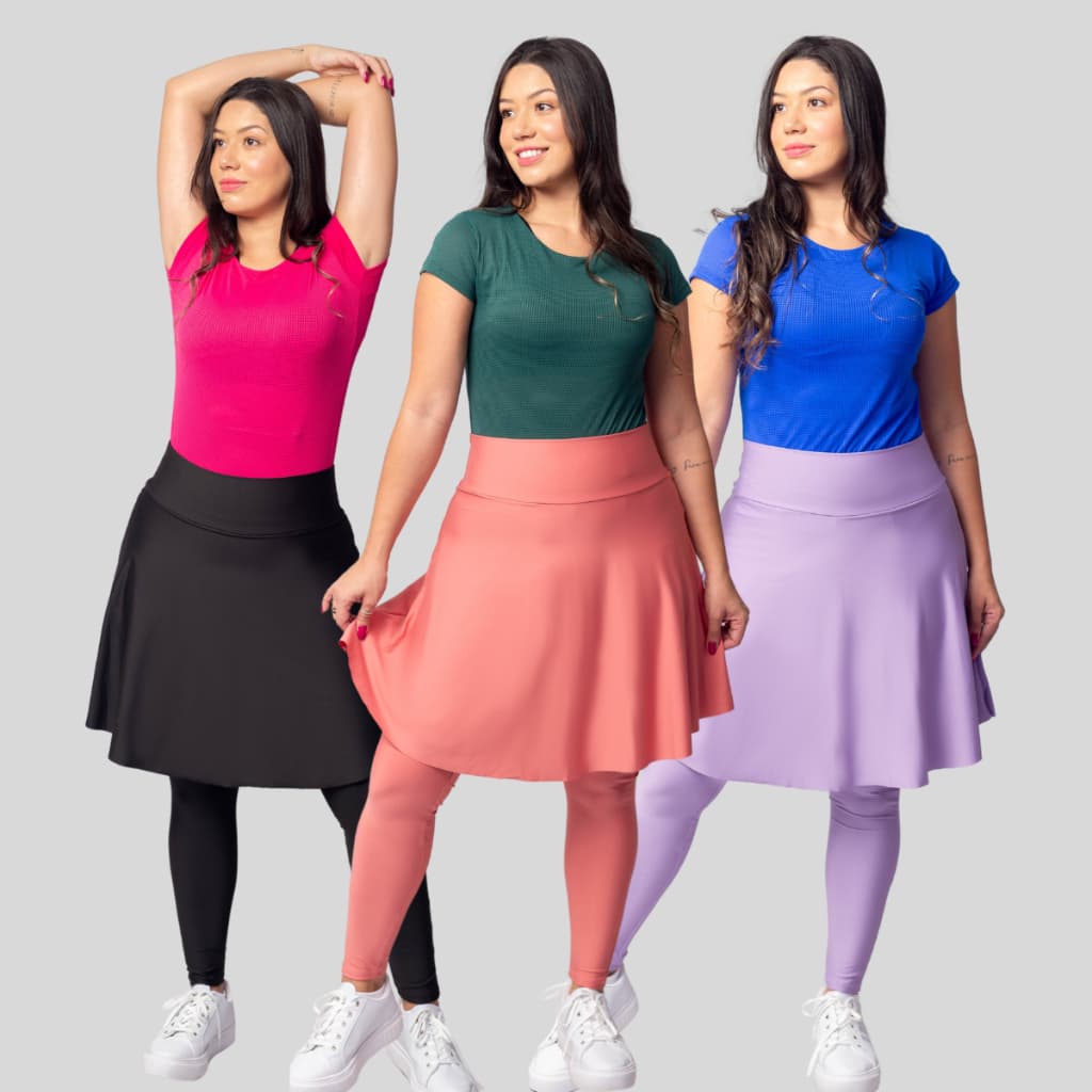 Kit 3 Calça Saia Fitness Moda Evangelica Academia