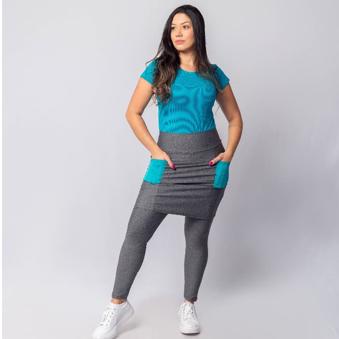 Calça Saia Fitness Moda Evangélica Com Bolso Treinos Academida
