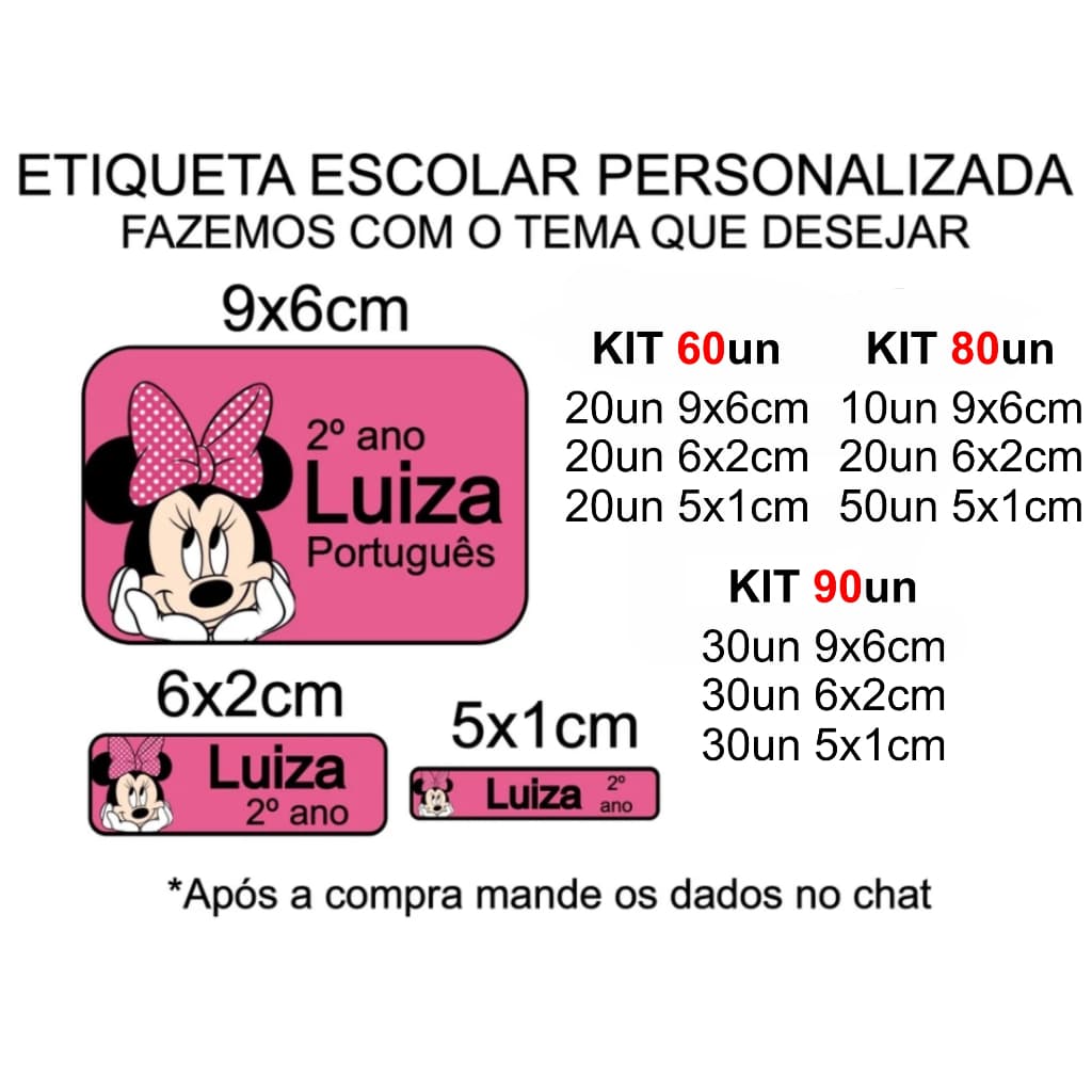 Kit Etiqueta Escolar Adesiva Personalizada Qualquer Tema