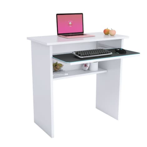Mesa Para Computador Com Gaveta Para Teclado Na Cor Branco