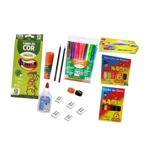 Kit Material Escolar Infantil Com 16 Itens Básicos Variados