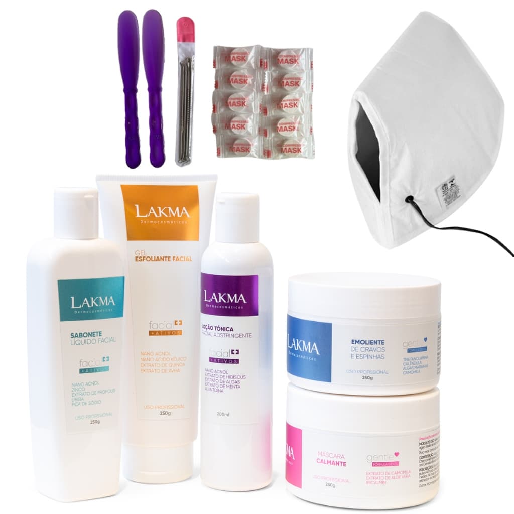 Kit Limpeza De Pele Profunda Profissional Lakma 5 Itens + Acessórios