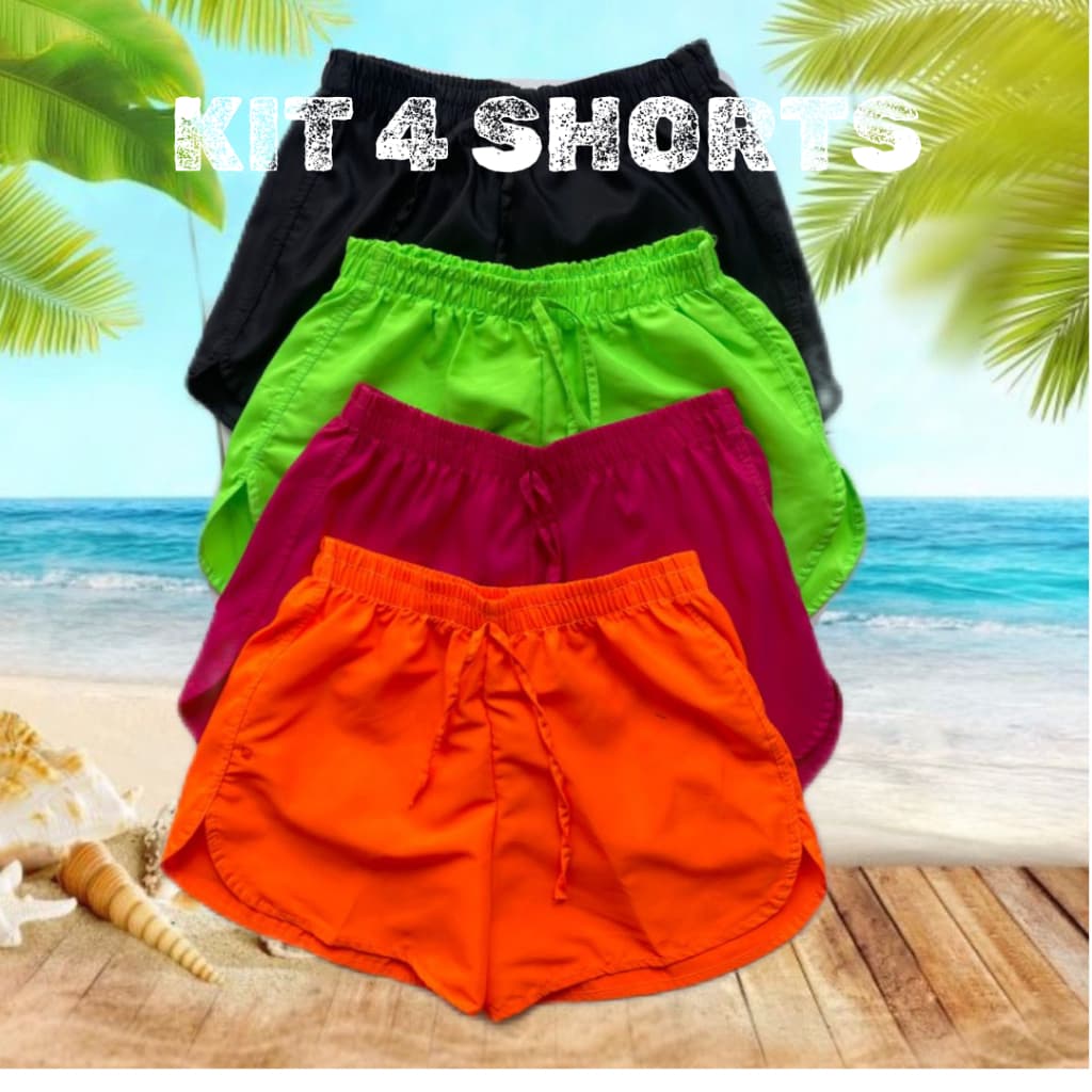 Kit 4 Shorts Tactel Feminino Moda Praia  Academia Canga Saída de Praia Plus size