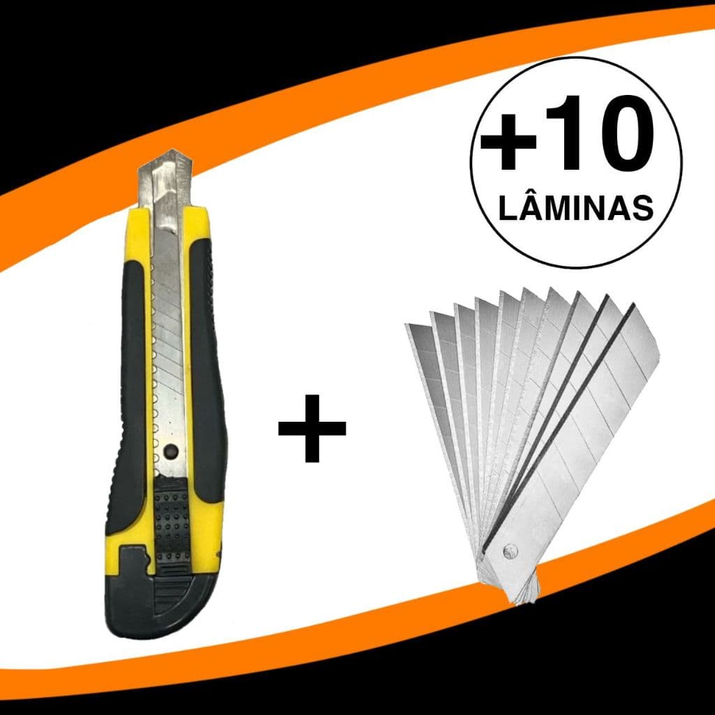 KIT 1 ESTILETE PROFISSIONAL  + 10 LAMINAS DE 18mm EMBORRACHADO REFORÇADO