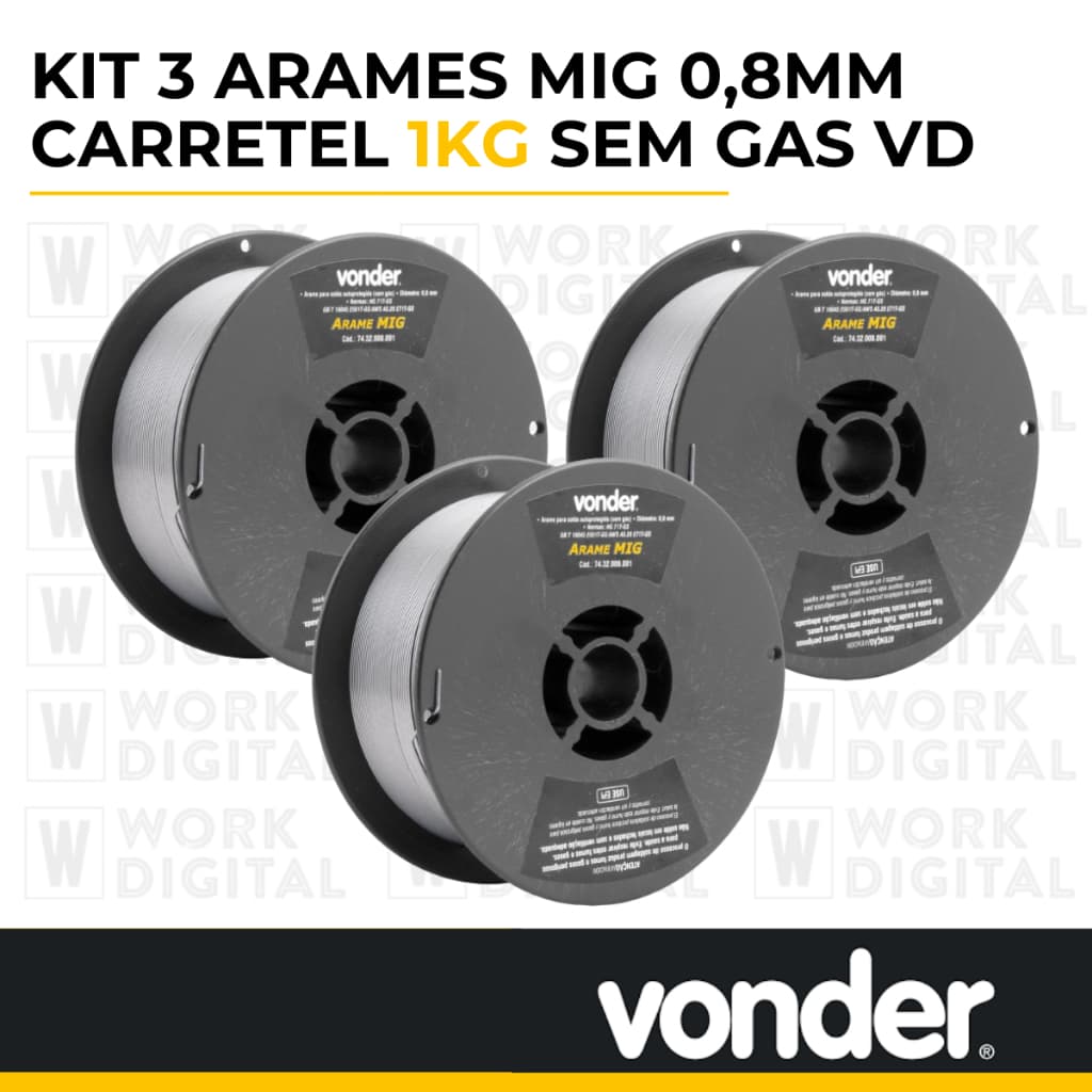 Kit 3 Arames Solda Mig / Mag Revestido Para Uso Sem Gás 0,8mm 1kg Vonder