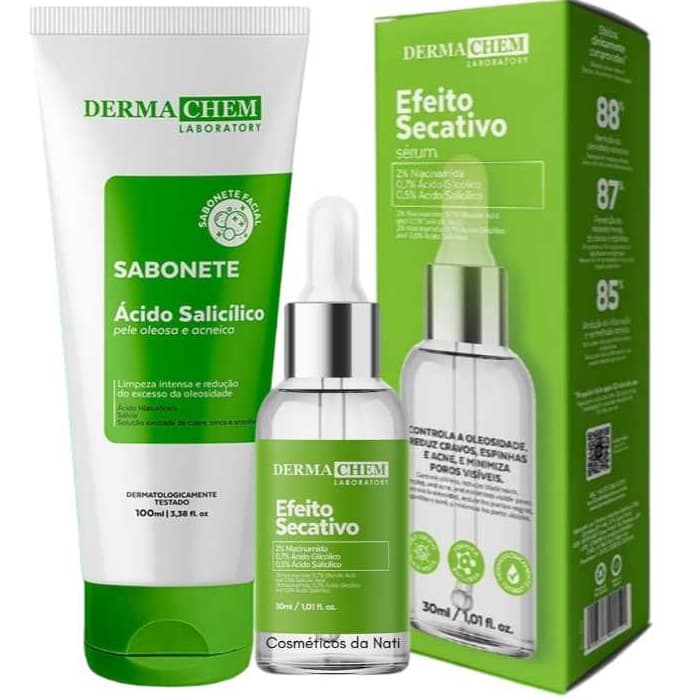 Kit Cuidado Facial Controle de Oleosidade com  Sabonete Acido Salicilico e Serum Secativo Dermachem