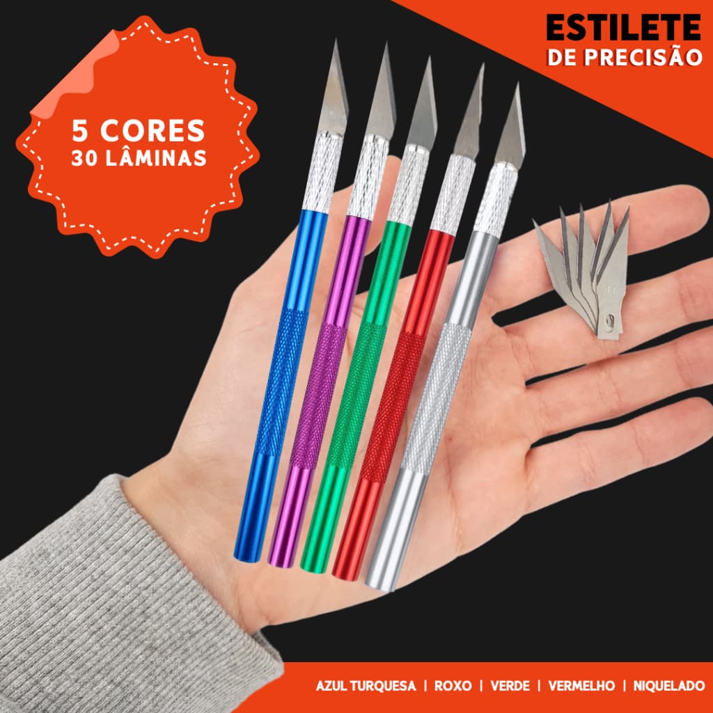 Estilete De Precisão em Alumínio Com 6 Lâminas - Várias Cores - BNVT