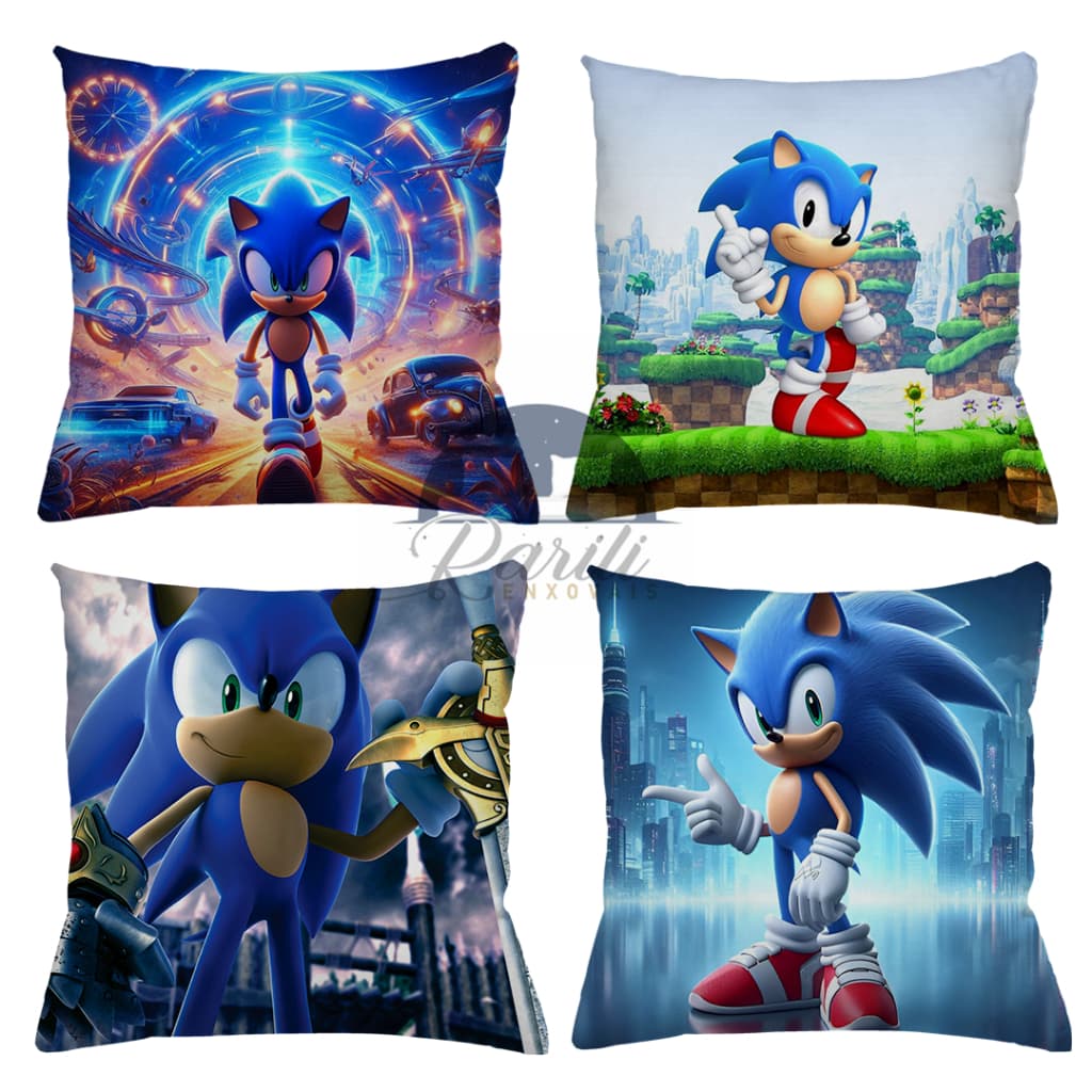 KIT 4 CAPAS DE ALMOFADAS SONIC GAME INFANTIL IDEAL PARA DECORAÇÃO TAMANHO 45X45