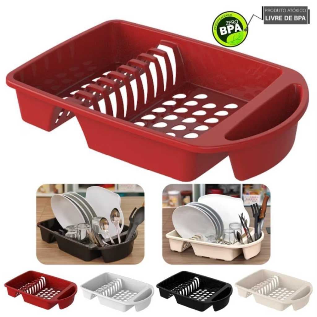 Escorredor Plástico de Louças Cozinha Uninjet Rosa, Vermelho, Preto E Branco