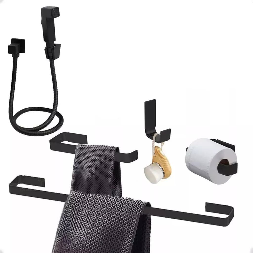 Kit Banheiro Acessórios Para Banheiro Preto com Ducha Higiênica