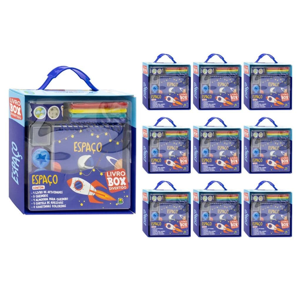 Kit C/ 10 Livro-Box - Espaço - Atividades C/ Canetas E Acess. Lembrancinha Aniversário Festas