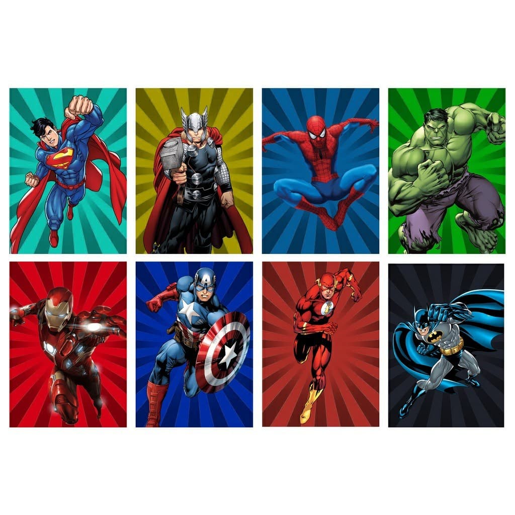 Kit  8 Quadros Herois Flash Batman Thor para quarto menino infantil quarto de bebe 21x30