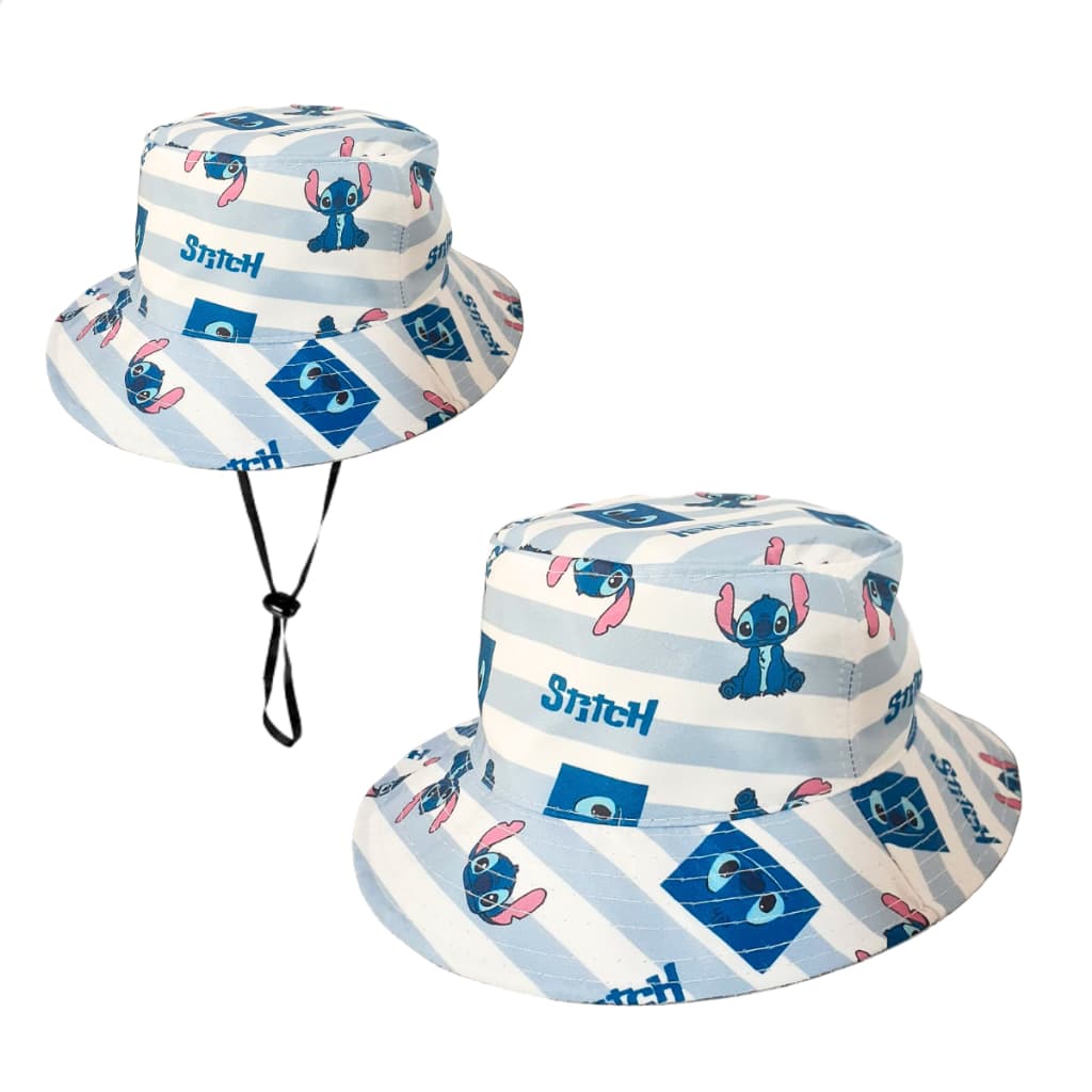 Chapéu Bucket Stitch Infantil Cordinha Praia Proteção Crianças do 1 ao 3 Anos Idades
