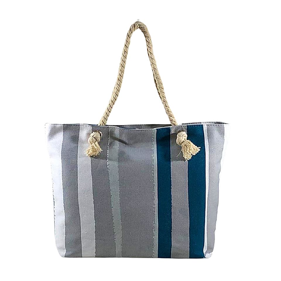 Bolsa de Praia Feminina Cinza Listrada Listras Barata Viagem Verão