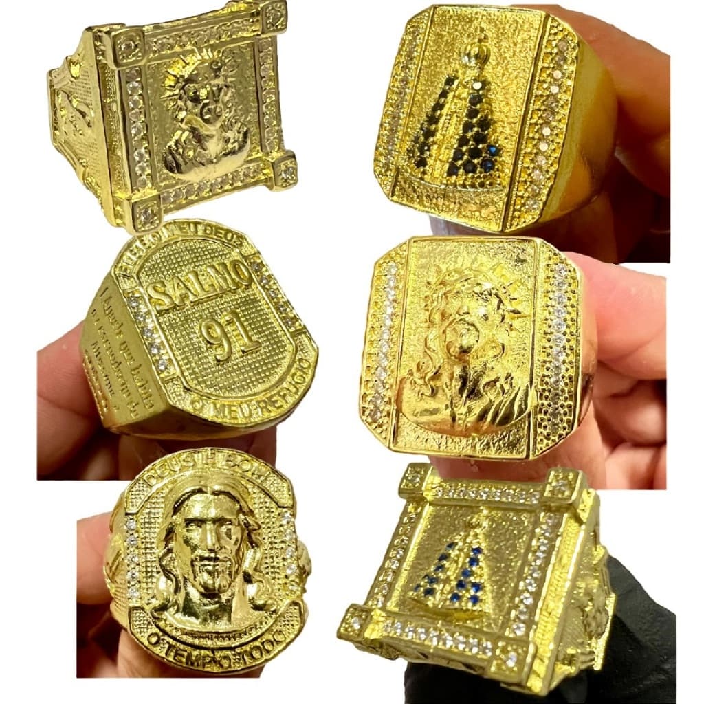 DEDEIRA ANEL AJUSTAVEL MOEDA ANTIGA JESUS FACE CRISTO NOSSA SENHORA SALMO 91 ORAÇÃO FÉ 777 MASCULINO