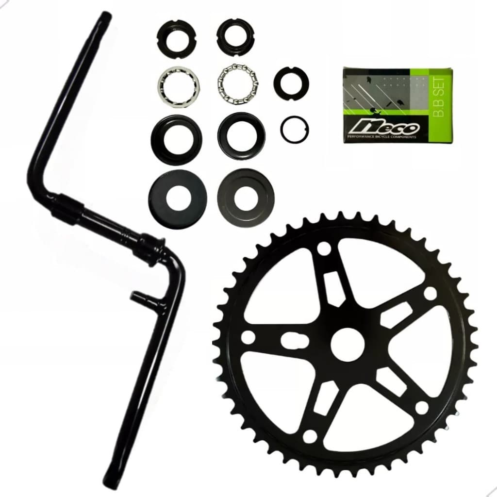 Kit Coroa De Bicicleta 46D + Pedivela  165mm Aço Monobloco preto + Movimento Central 45mm