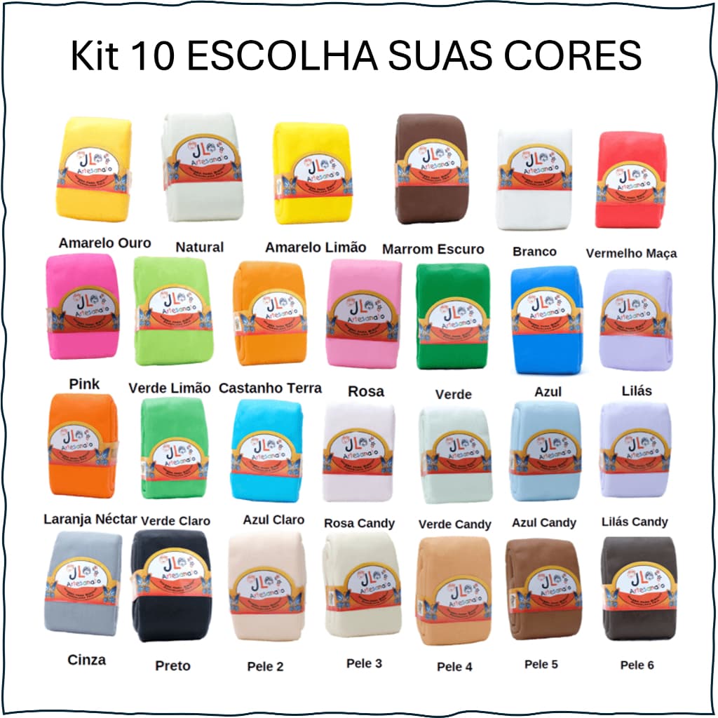 Kit 10 Massas de Biscuit JL Artesanato 90g ESCOLHA SUA COR Monte Seu Kit