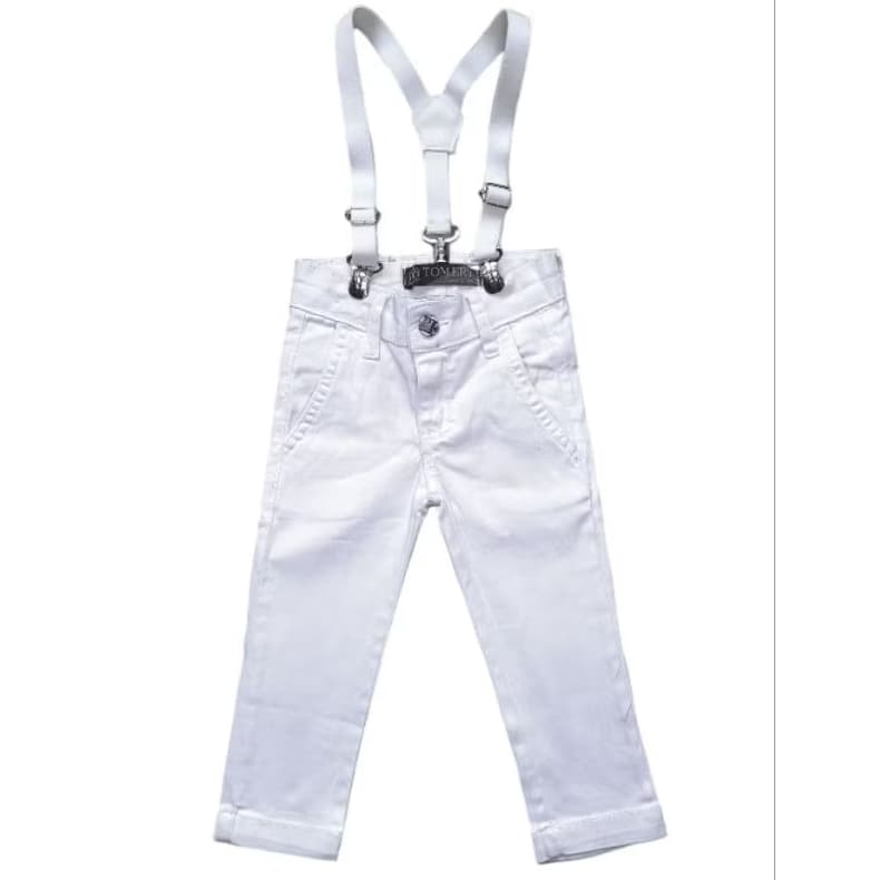 CALÇA BRANCA INFANTIL MENINOS COM SUSPENSORIO E REGULADOR INTERNO NO CÓS . TAMANHO 1 AO 8 CASAMENTO/BATIZADO/ANO NOVO