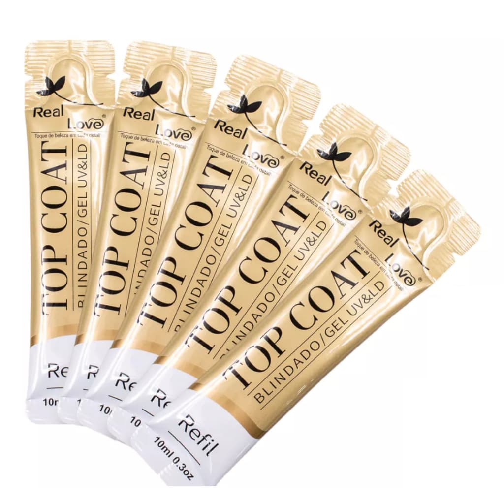 Kit 5 Sachês Refil Top Coat Blindado Real Love Finalizador Unhas Gel